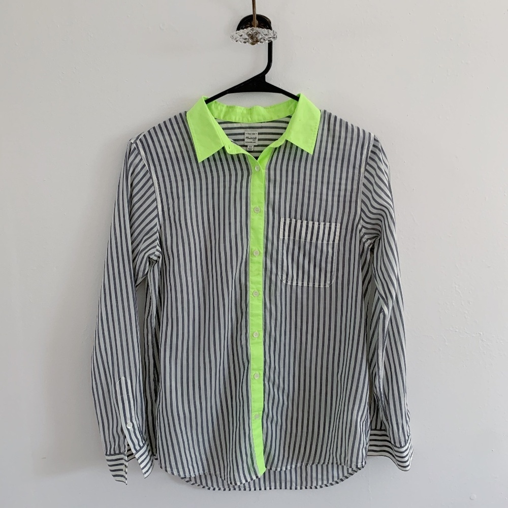 Madewell Electric Prep Green Color Line Stripe Blouse